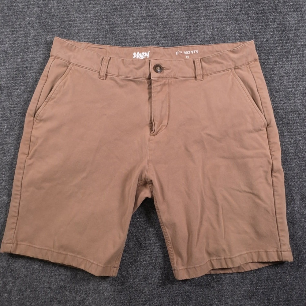 Mugsy Belmonts Chino Shorts Mens 35 Tan Khaki Stretch Flat Front Relaxed Fit
